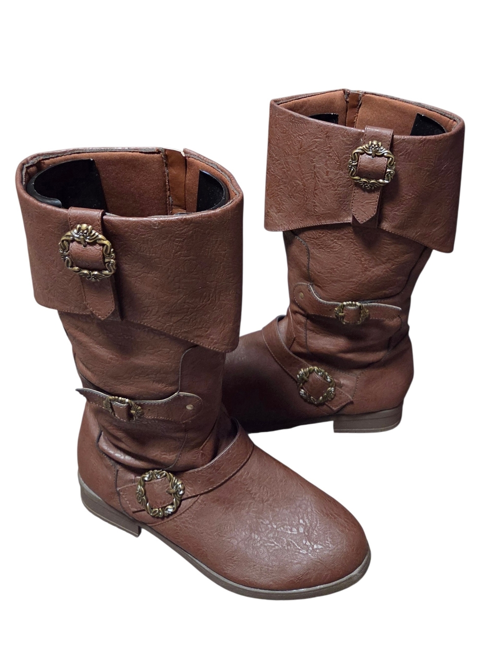 Men's Brown Mid-Calf Buckled Pirate Boots Size L Costume Accessories